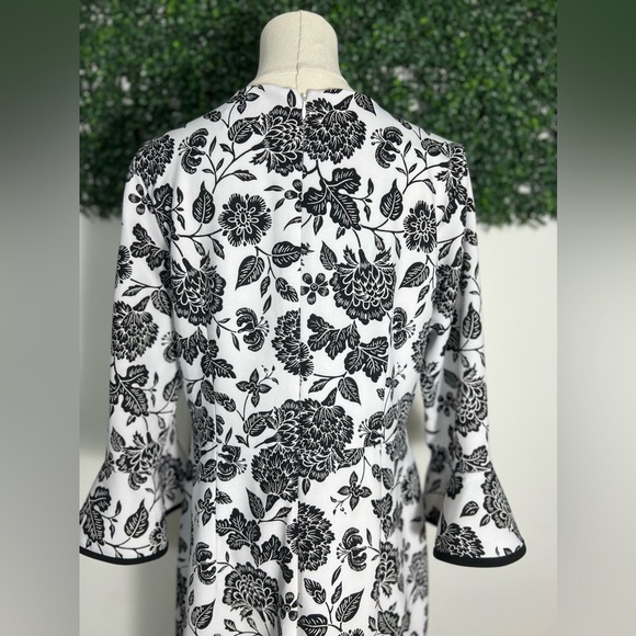 Nanette Lepore White Black Floral 3/4 Bell Sleeve Midi Dress Size 10 - Picture 3 of 12